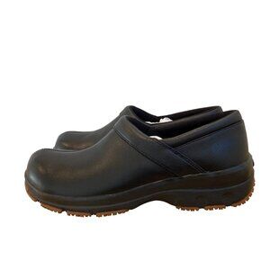 Dickies Womens Professional Black Leather Slip-On Clogs lightweight in 8.5